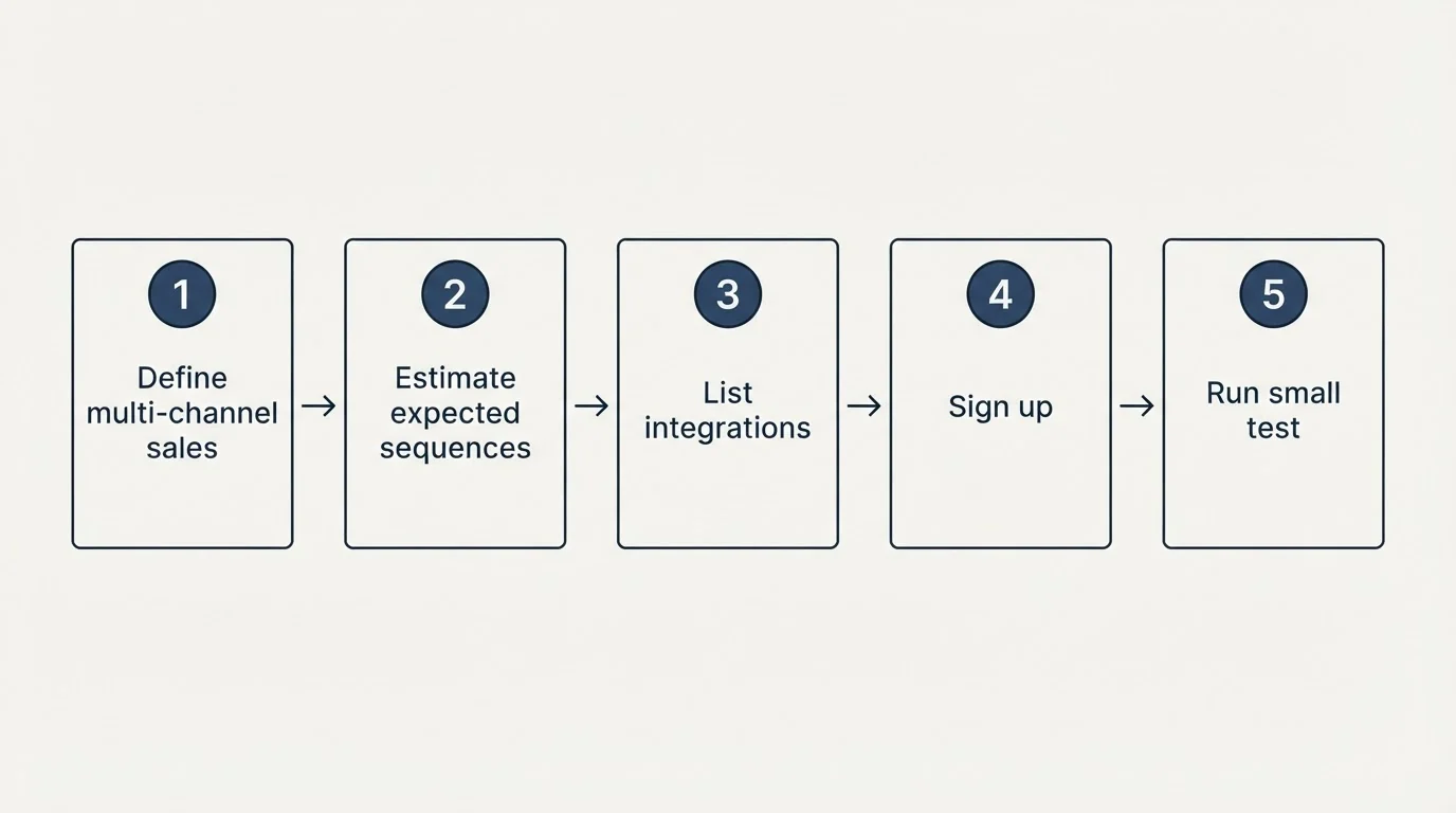 Step sequence: Getting Started Checklist (Define multi-channel sales, Estimate expected sequences, List integrations, Sign up)