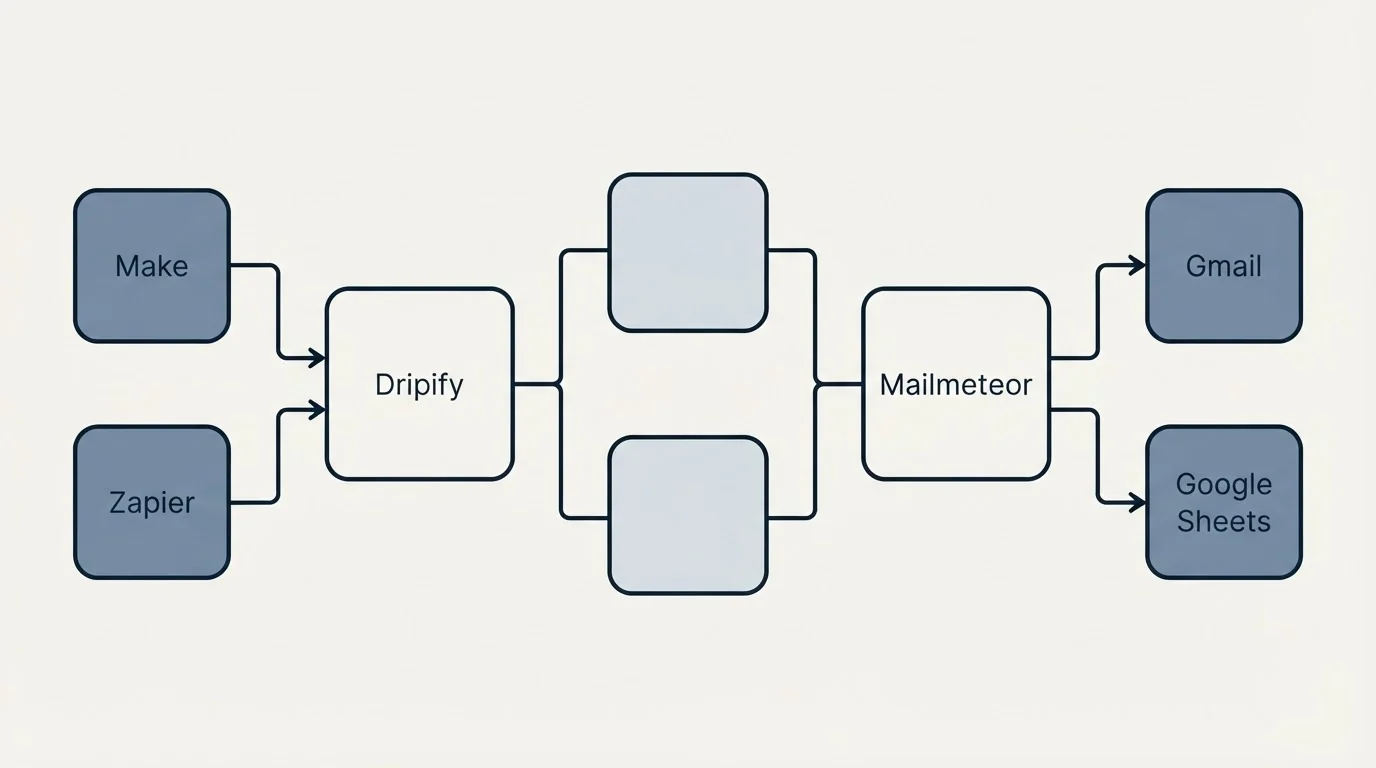 Integration flow: Integration Ecosystem (Dripify, Mailmeteor, Make, Gmail)
