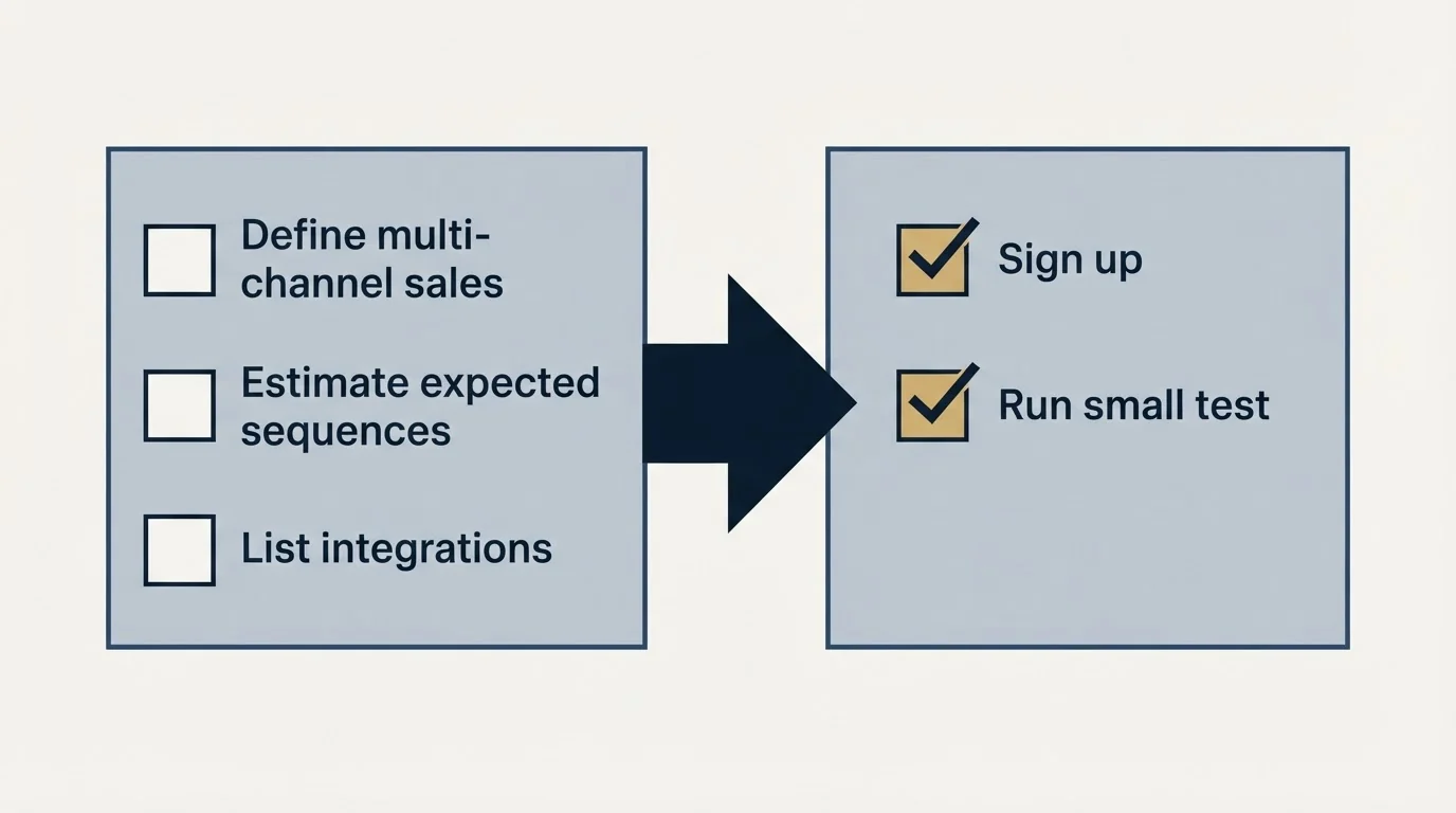 Before-and-after steps: Getting Started Checklist (Define multi-channel sales, Estimate expected sequences, List integrations, Sign up)