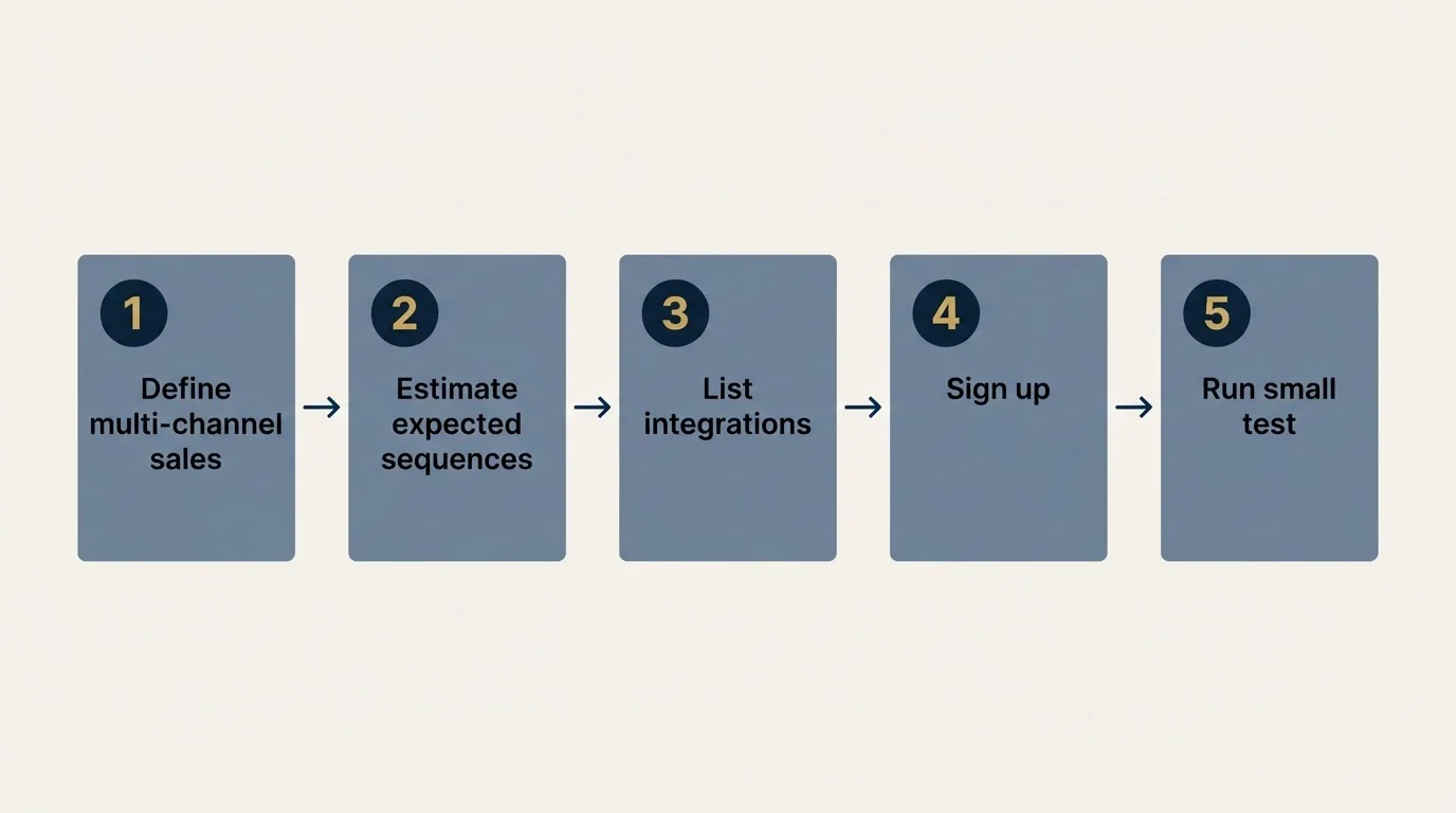 Step sequence: Getting Started Checklist (Define multi-channel sales, Estimate expected sequences, List integrations, Sign up)