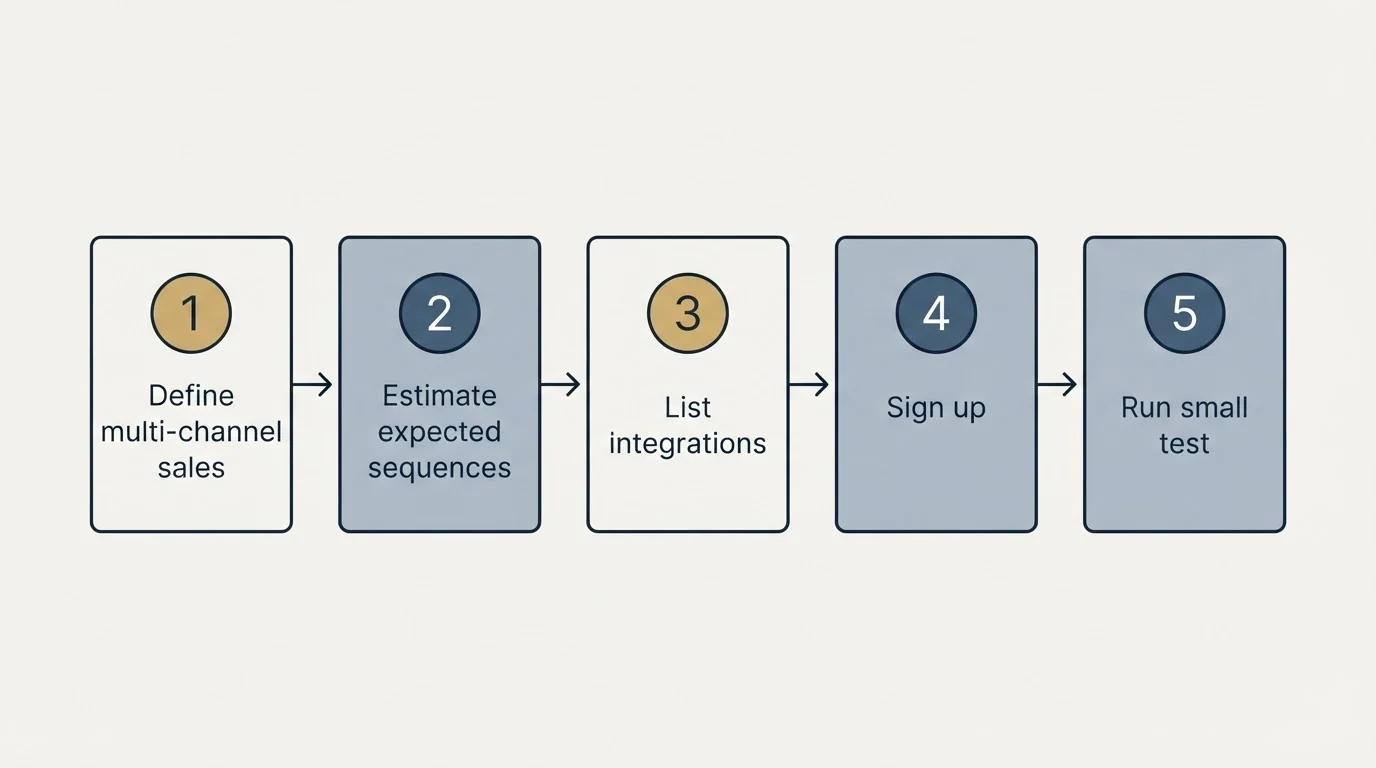 Step sequence: Getting Started Checklist (Define multi-channel sales, Estimate expected sequences, List integrations, Sign up)