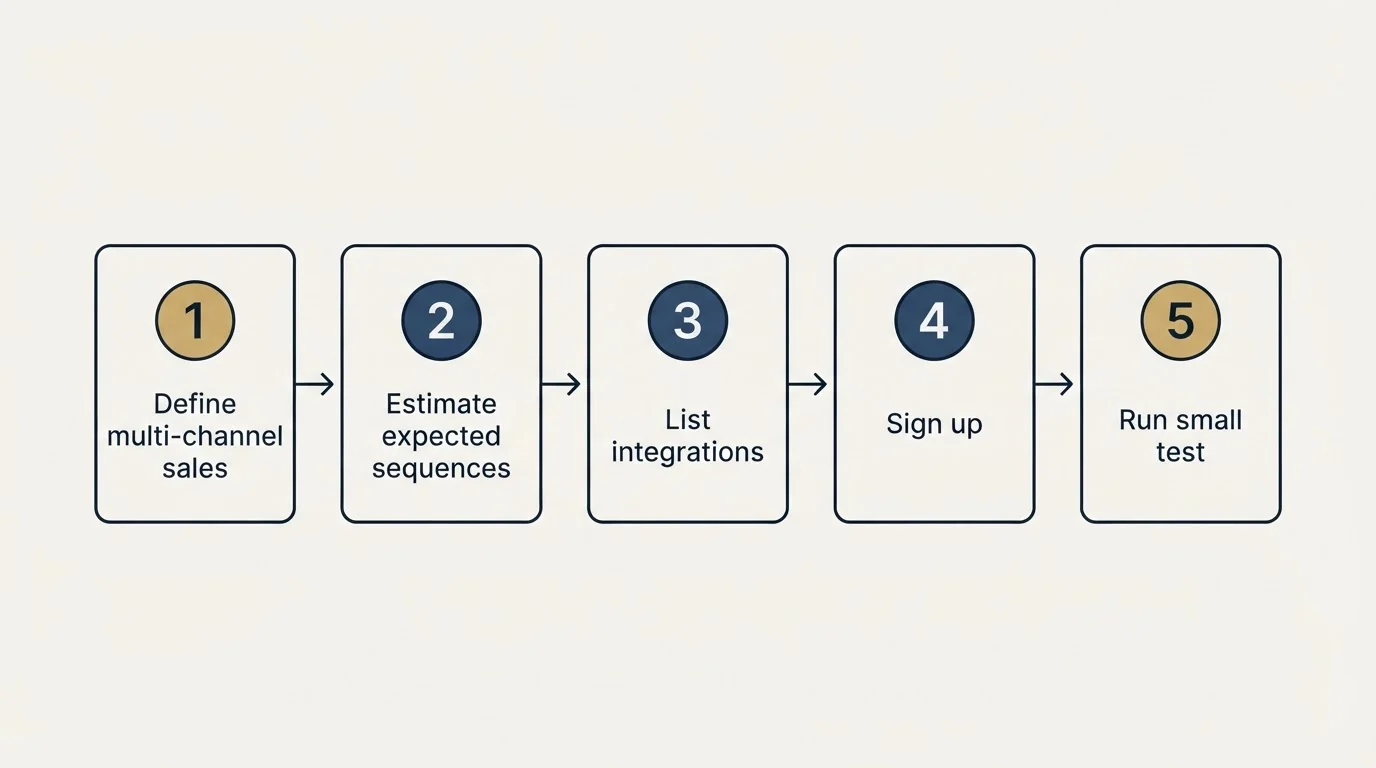 Step sequence: Getting Started Checklist (Define multi-channel sales, Estimate expected sequences, List integrations, Sign up)