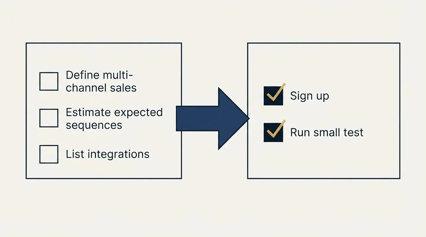 Before-and-after steps: Getting Started Checklist (Define multi-channel sales, Estimate expected sequences, List integrations, Sign up)