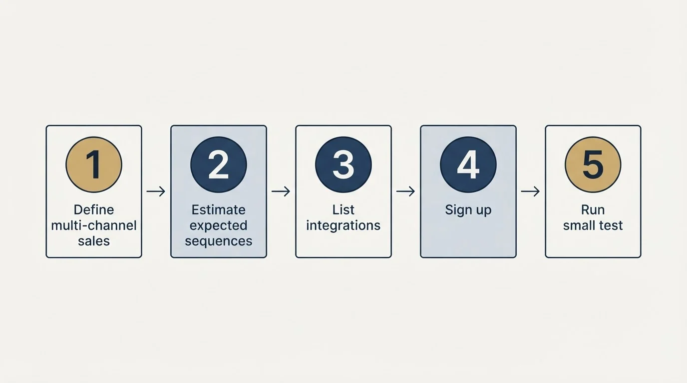 Step sequence: Getting Started Checklist (Define multi-channel sales, Estimate expected sequences, List integrations, Sign up)