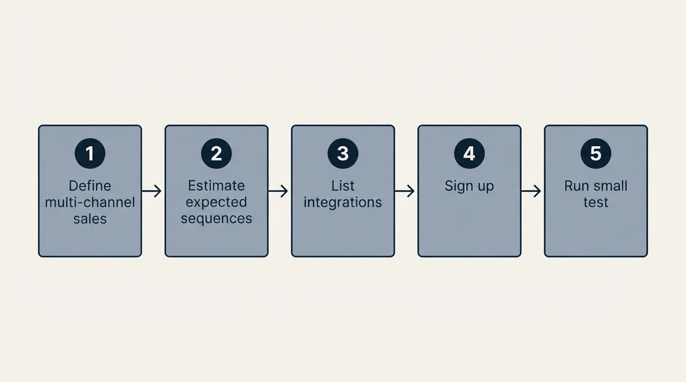 Step sequence: Getting Started Checklist (Define multi-channel sales, Estimate expected sequences, List integrations, Sign up)