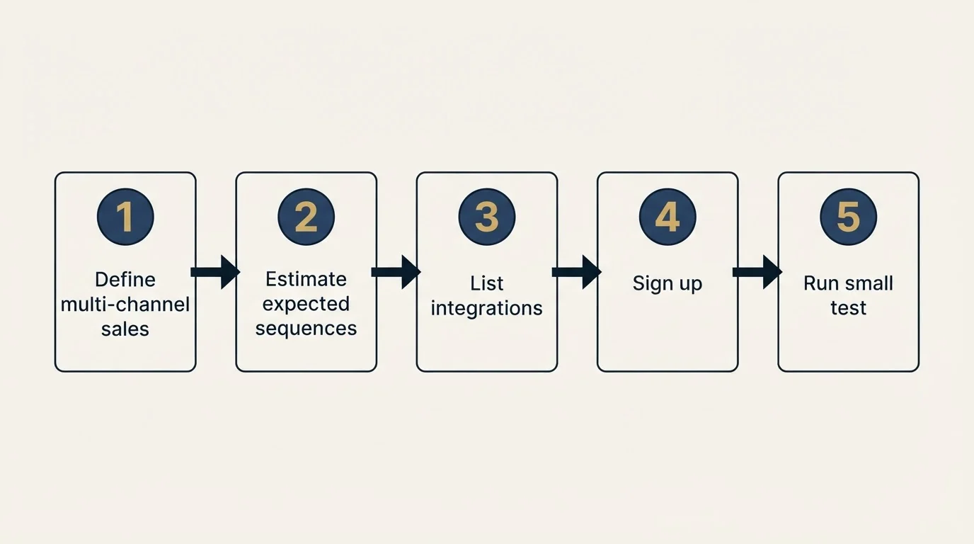 Step sequence: Getting Started Checklist (Define multi-channel sales, Estimate expected sequences, List integrations, Sign up)