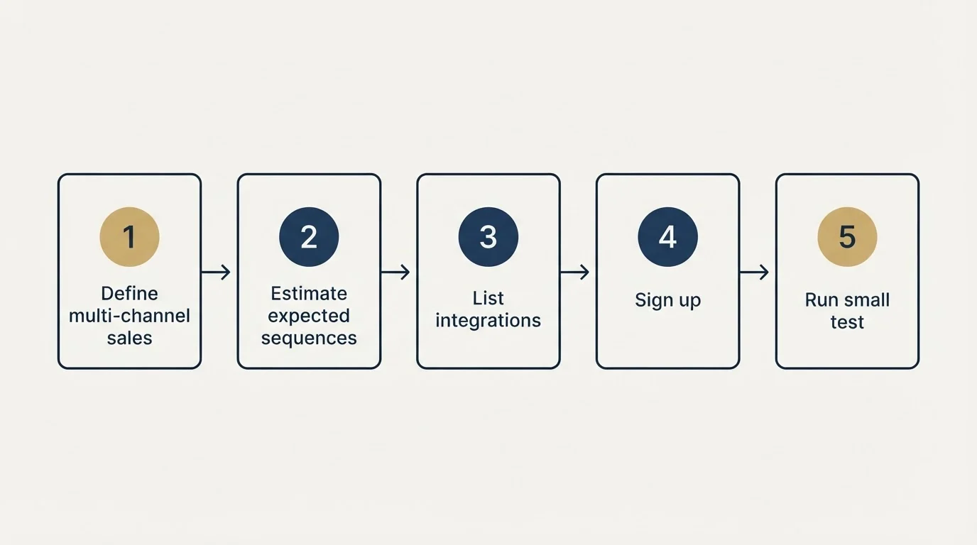 Step sequence: Getting Started Checklist (Define multi-channel sales, Estimate expected sequences, List integrations, Sign up)