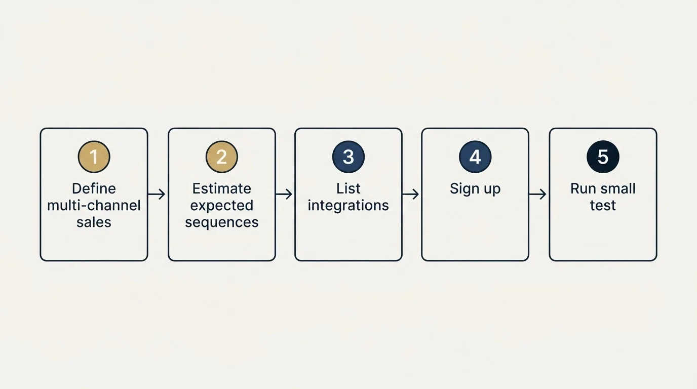 Step sequence: Getting Started Checklist (Define multi-channel sales, Estimate expected sequences, List integrations, Sign up)