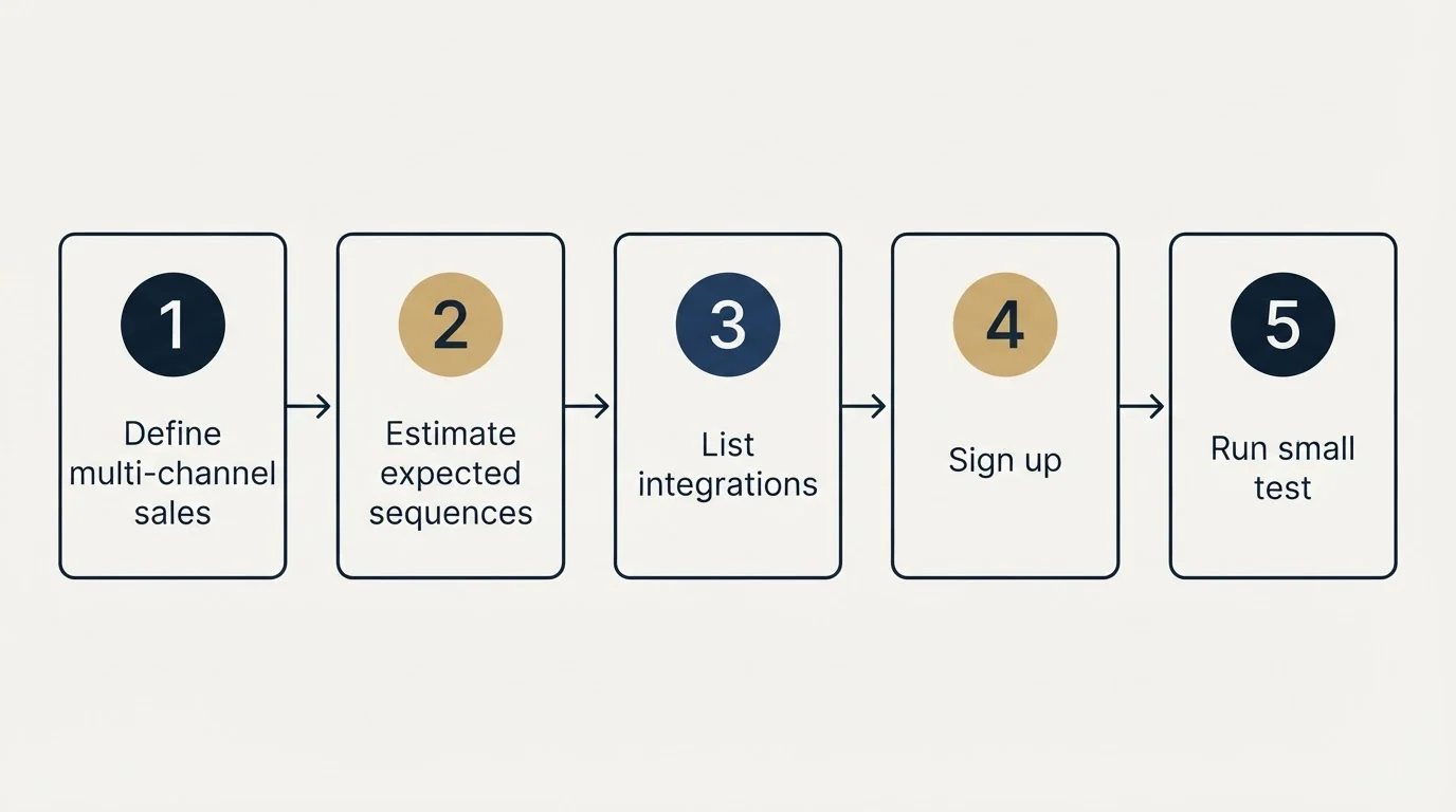 Step sequence: Getting Started Checklist (Define multi-channel sales, Estimate expected sequences, List integrations, Sign up)
