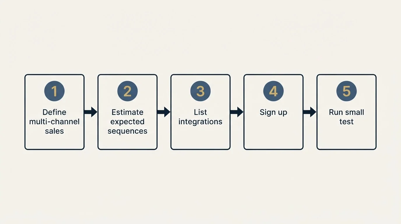 Step sequence: Getting Started Checklist (Define multi-channel sales, Estimate expected sequences, List integrations, Sign up)