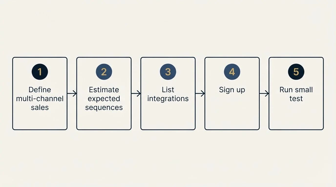 Step sequence: Getting Started Checklist (Define multi-channel sales, Estimate expected sequences, List integrations, Sign up)