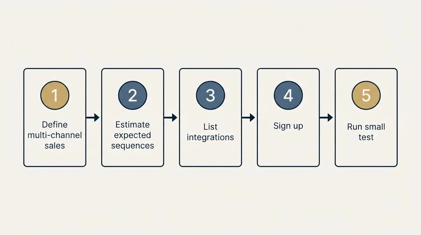 Step sequence: Getting Started Checklist (Define multi-channel sales, Estimate expected sequences, List integrations, Sign up)