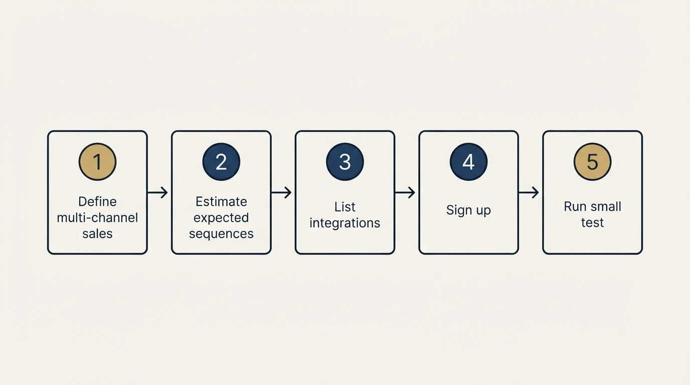 Step sequence: Getting Started Checklist (Define multi-channel sales, Estimate expected sequences, List integrations, Sign up)