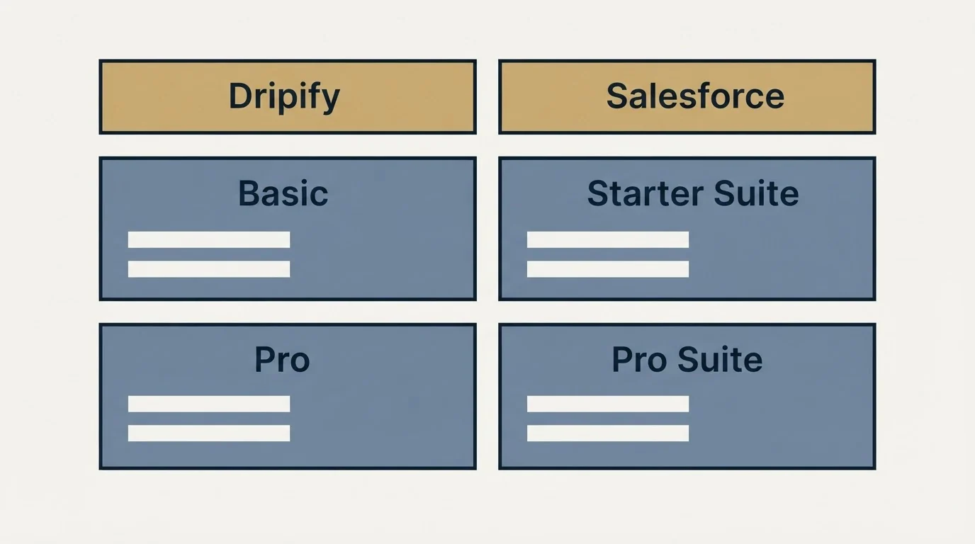 Pricing table: Pricing Comparison (Dripify, Salesforce, Basic, Starter Suite)