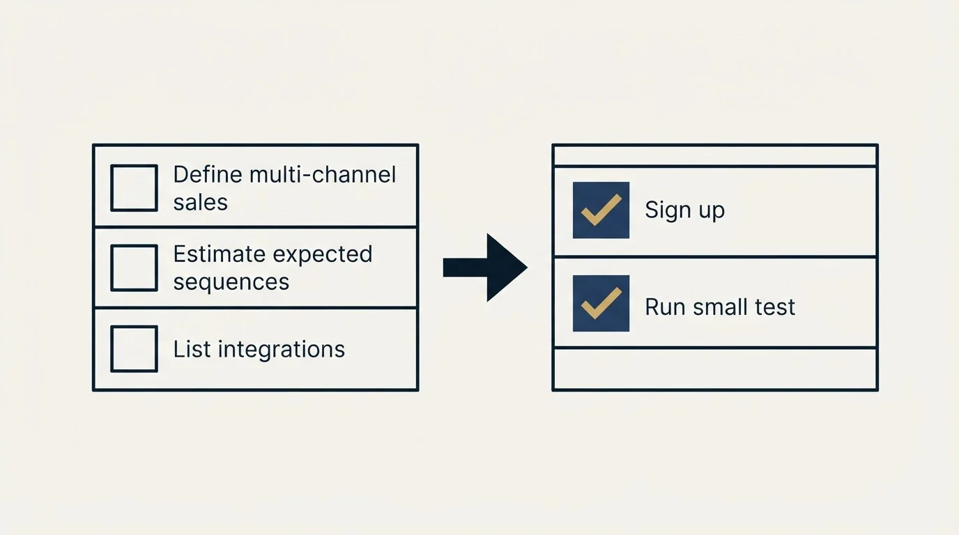 Before-and-after steps: Getting Started Checklist (Define multi-channel sales, Estimate expected sequences, List integrations, Sign up)