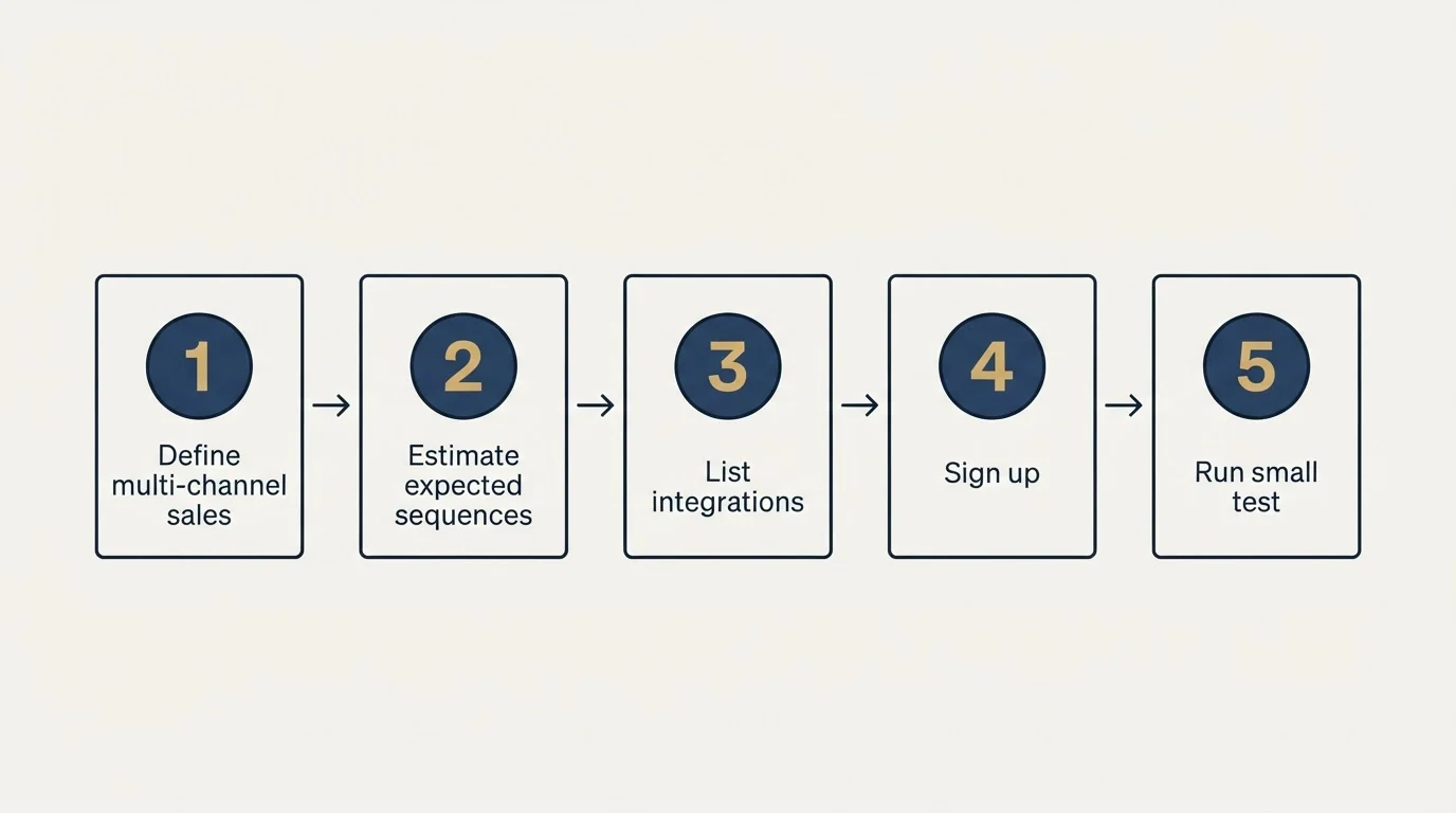 Step sequence: Getting Started Checklist (Define multi-channel sales, Estimate expected sequences, List integrations, Sign up)
