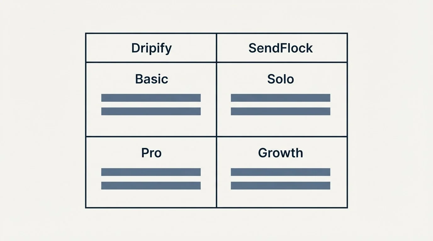 Pricing table: Pricing Comparison (Dripify, SendFlock, Basic, Solo)