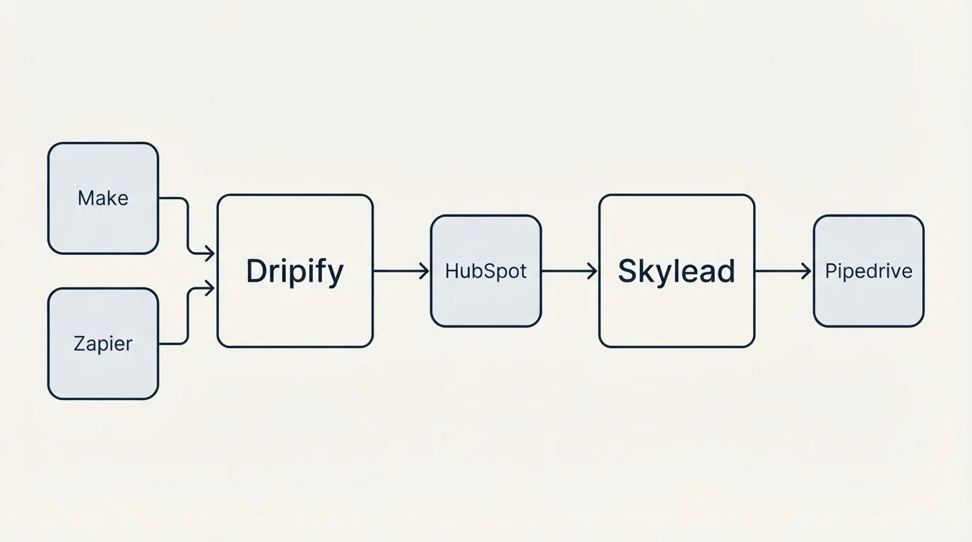 Integration flow: Integration Ecosystem (Dripify, Skylead, HubSpot, Make)