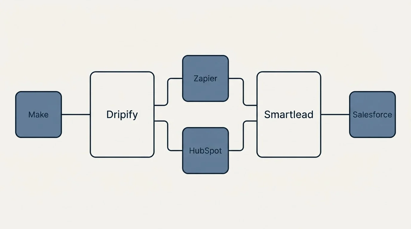 Integration flow: Integration Ecosystem (Dripify, Smartlead, Zapier, HubSpot)