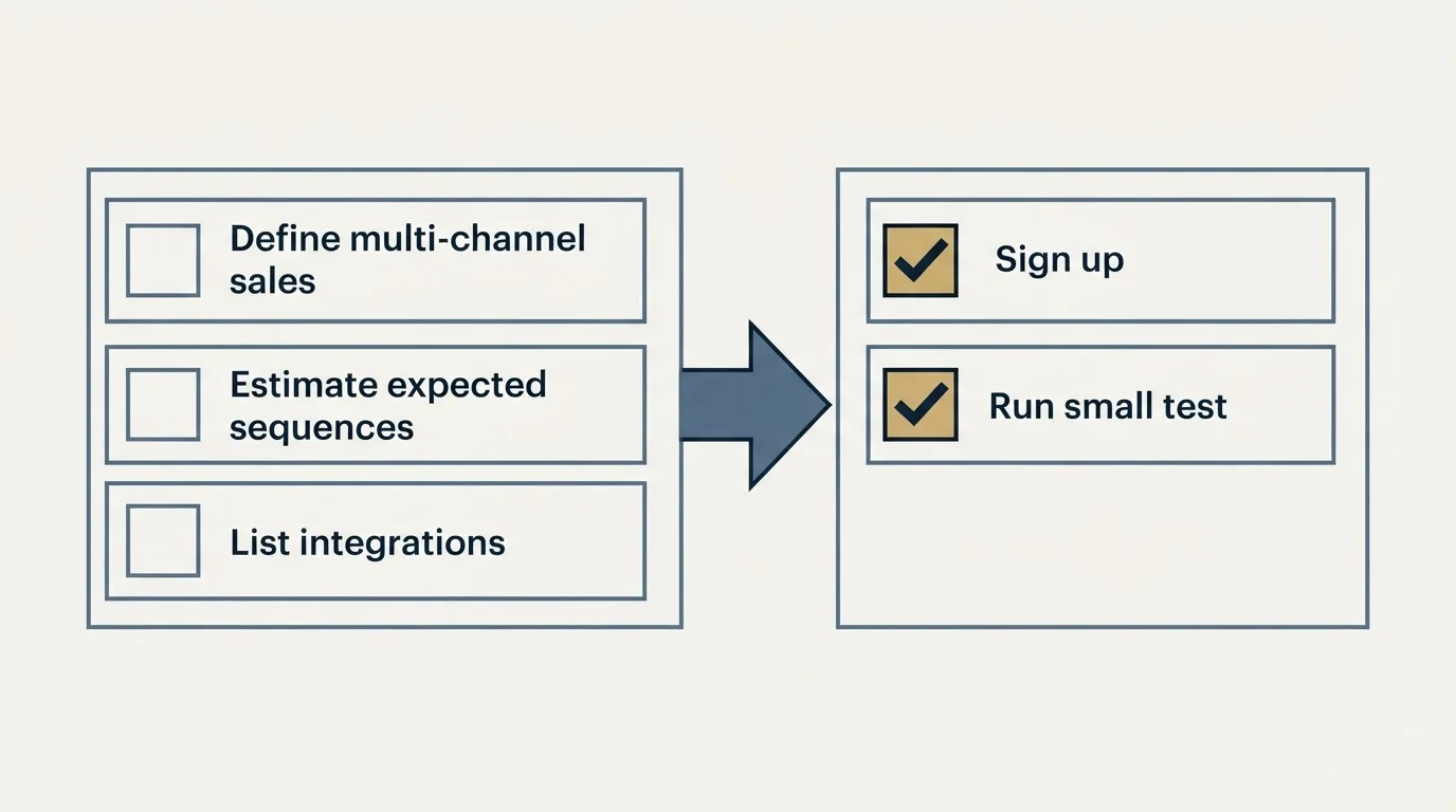 Before-and-after steps: Getting Started Checklist (Define multi-channel sales, Estimate expected sequences, List integrations, Sign up)