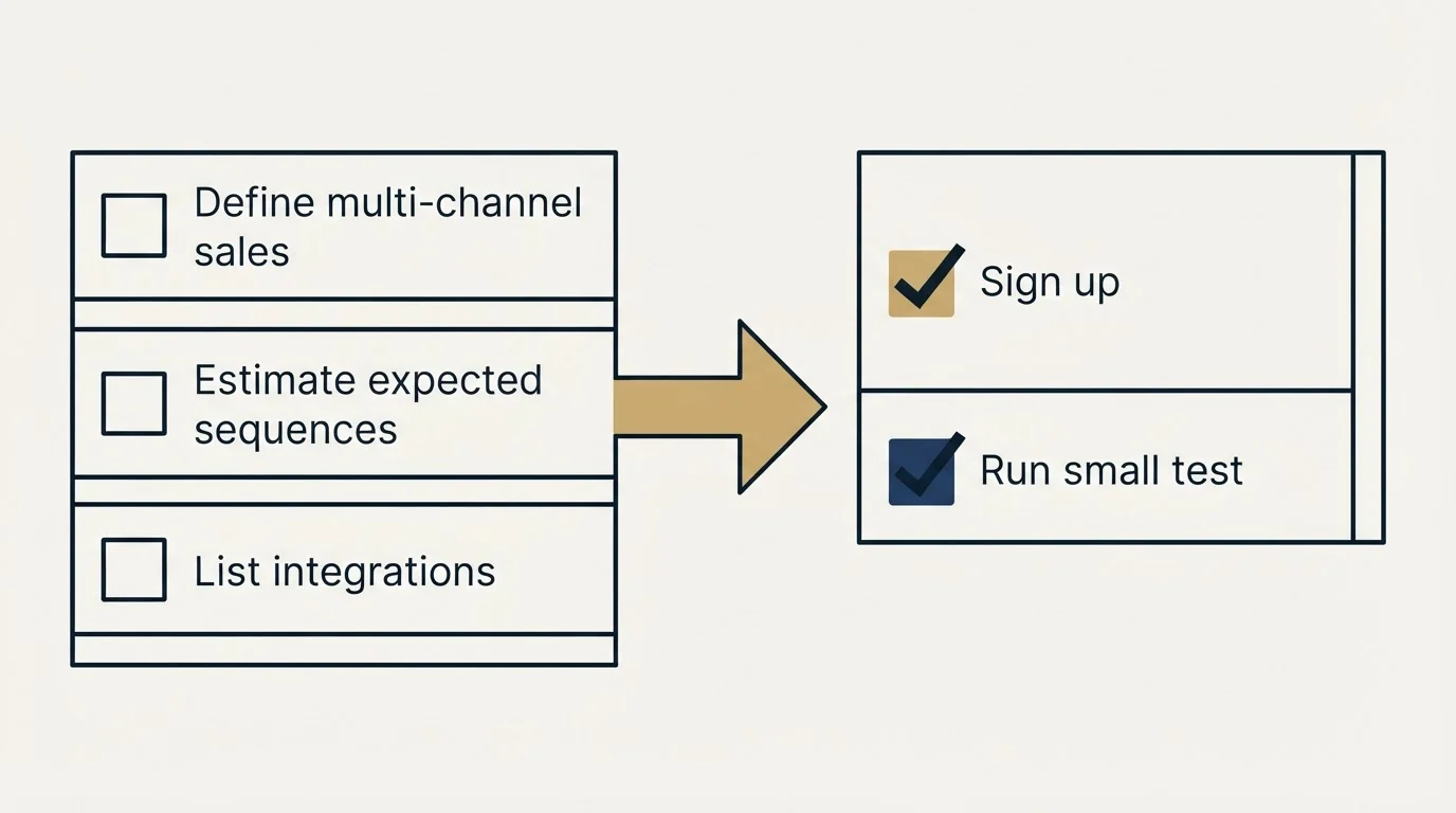 Before-and-after steps: Getting Started Checklist (Define multi-channel sales, Estimate expected sequences, List integrations, Sign up)