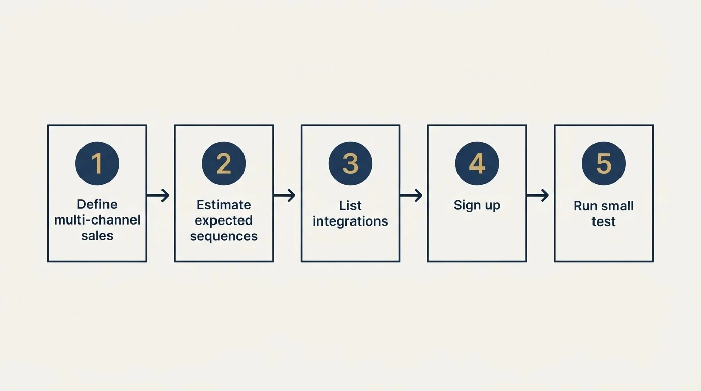 Step sequence: Getting Started Checklist (Define multi-channel sales, Estimate expected sequences, List integrations, Sign up)