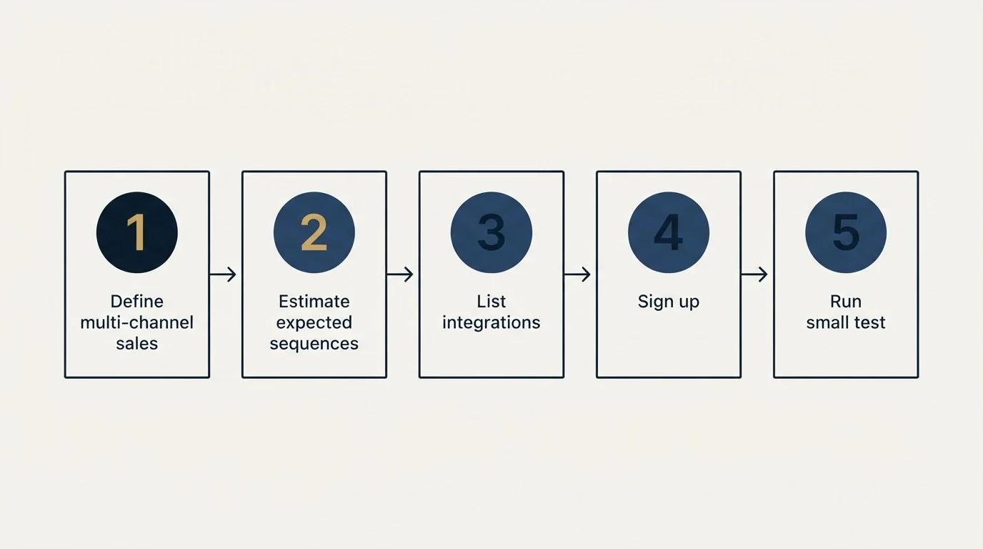 Step sequence: Getting Started Checklist (Define multi-channel sales, Estimate expected sequences, List integrations, Sign up)