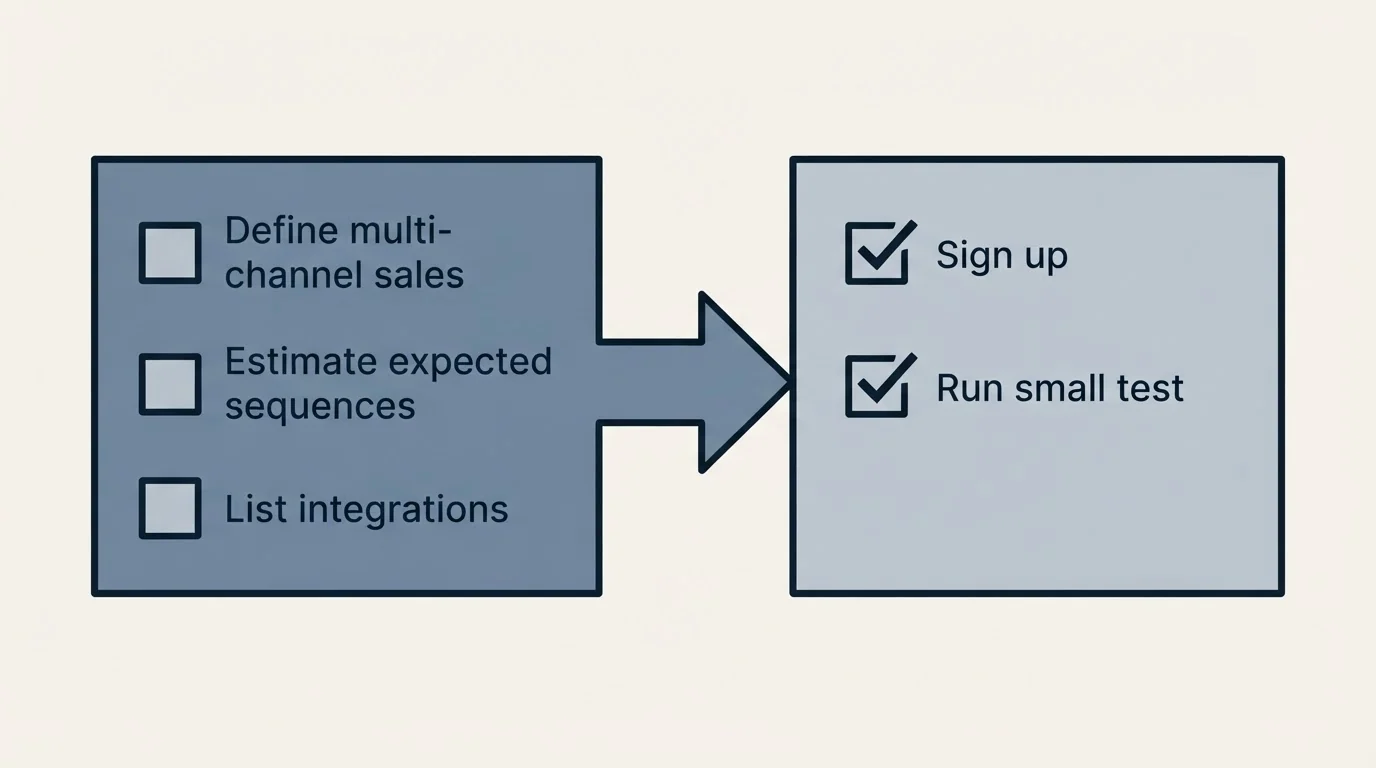 Before-and-after steps: Getting Started Checklist (Define multi-channel sales, Estimate expected sequences, List integrations, Sign up)