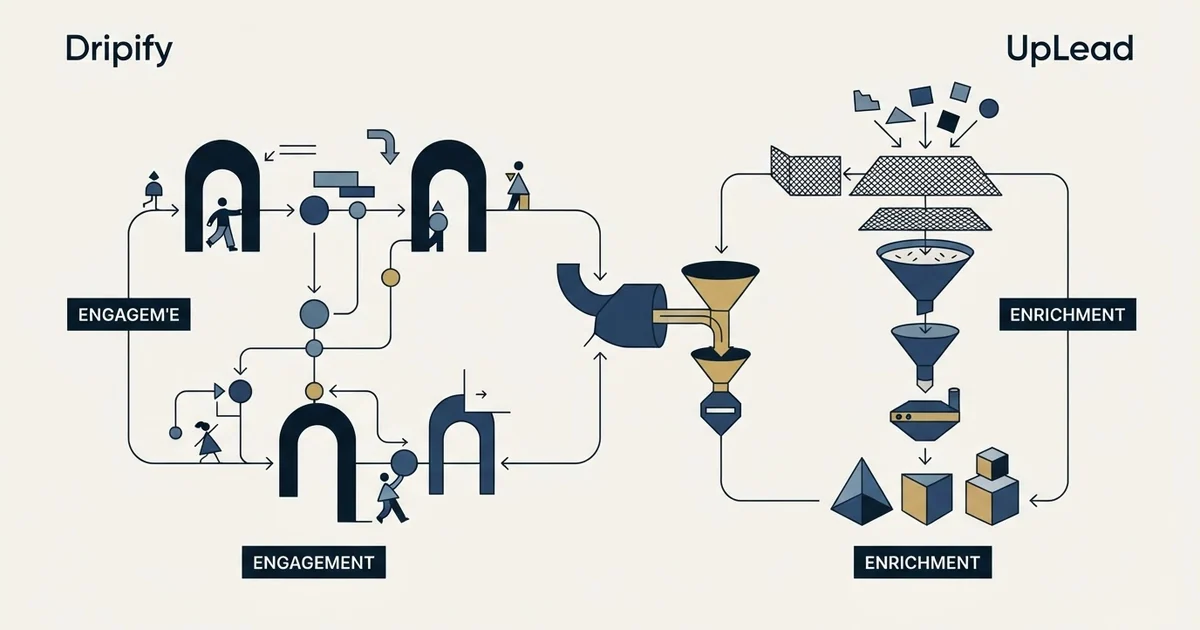 Editorial illustration for Dripify vs UpLead