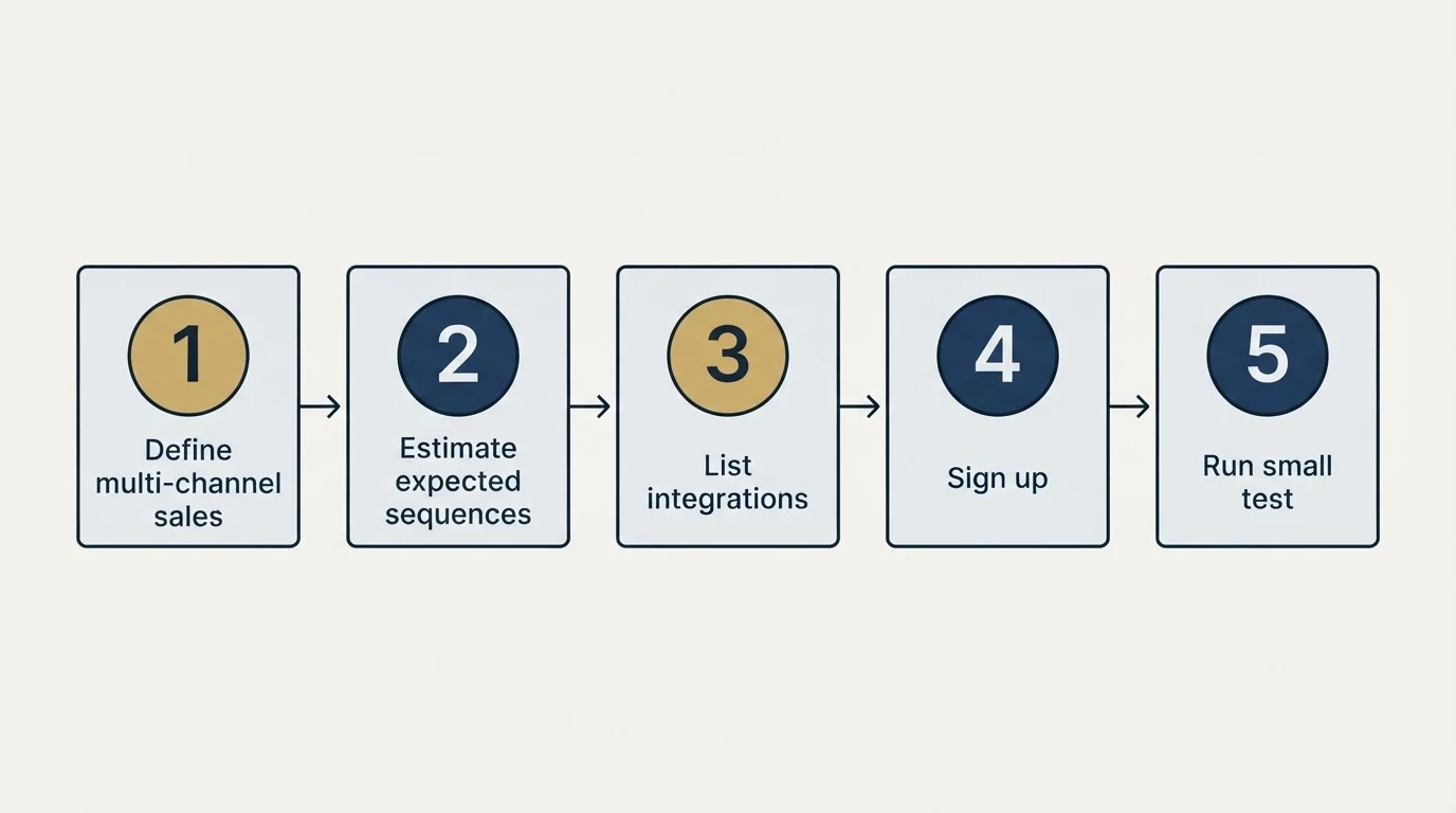 Step sequence: Getting Started Checklist (Define multi-channel sales, Estimate expected sequences, List integrations, Sign up)