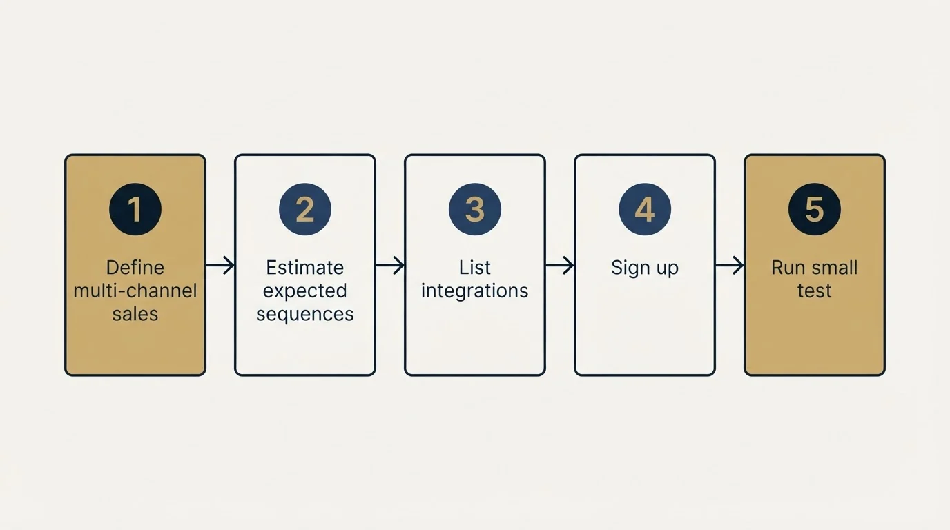 Step sequence: Getting Started Checklist (Define multi-channel sales, Estimate expected sequences, List integrations, Sign up)