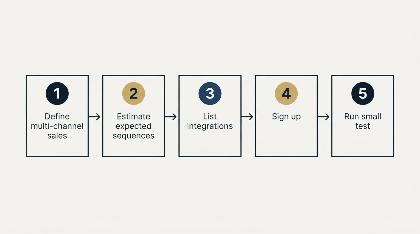 Step sequence: Getting Started Checklist (Define multi-channel sales, Estimate expected sequences, List integrations, Sign up)