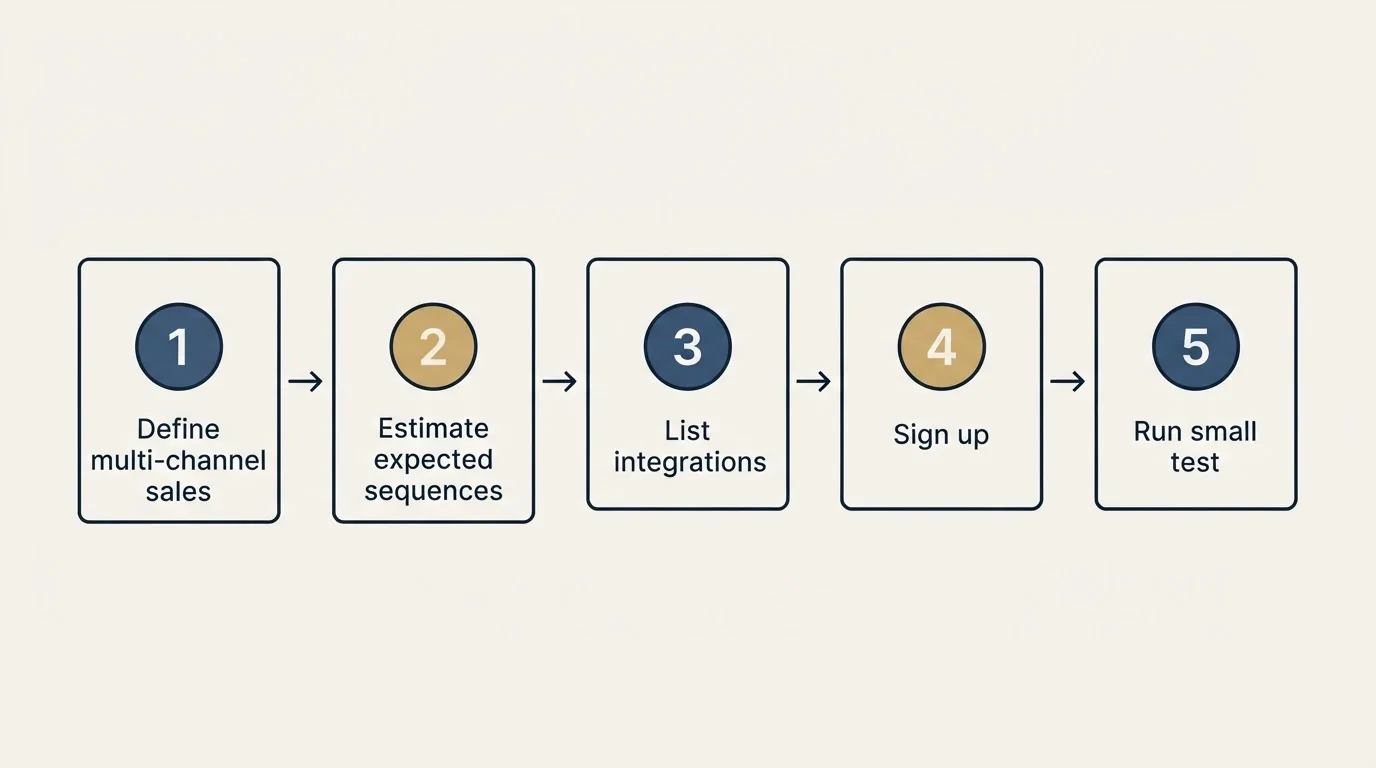 Step sequence: Getting Started Checklist (Define multi-channel sales, Estimate expected sequences, List integrations, Sign up)