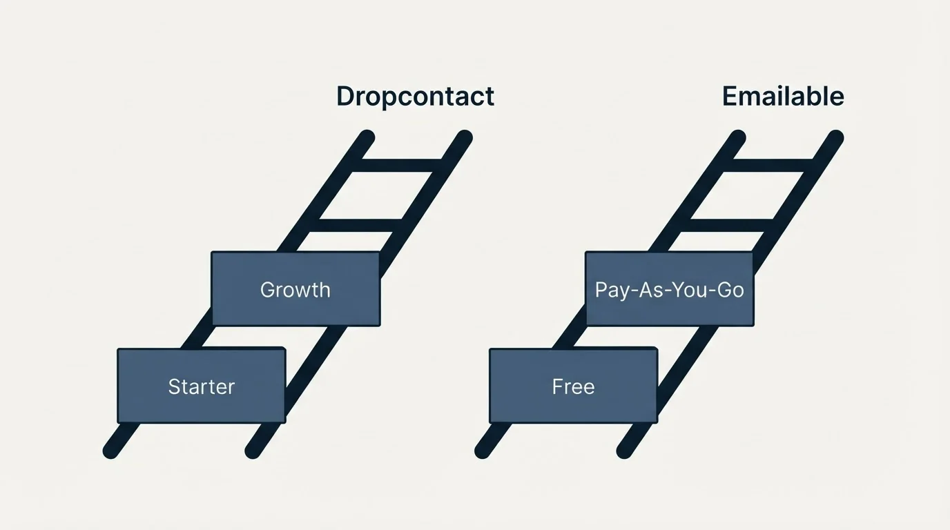 Pricing ladder: Pricing Comparison (Dropcontact, Emailable, Starter, Free)