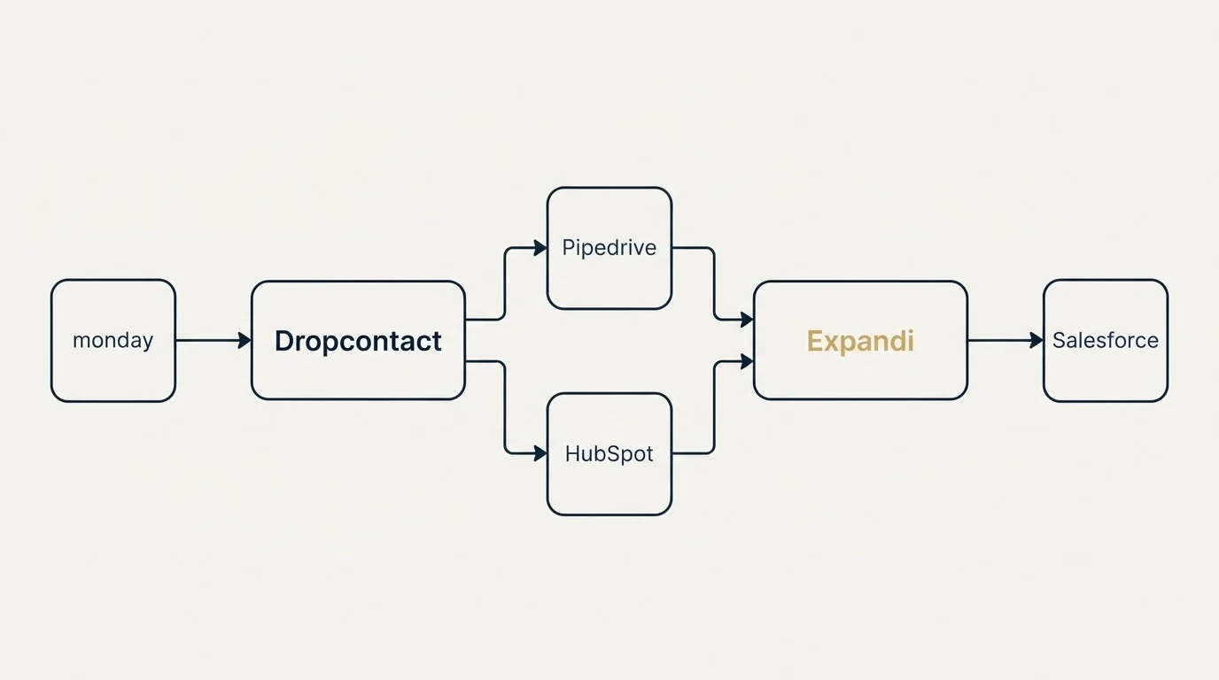 Integration flow: Integration Ecosystem (Dropcontact, Expandi, Pipedrive, HubSpot)