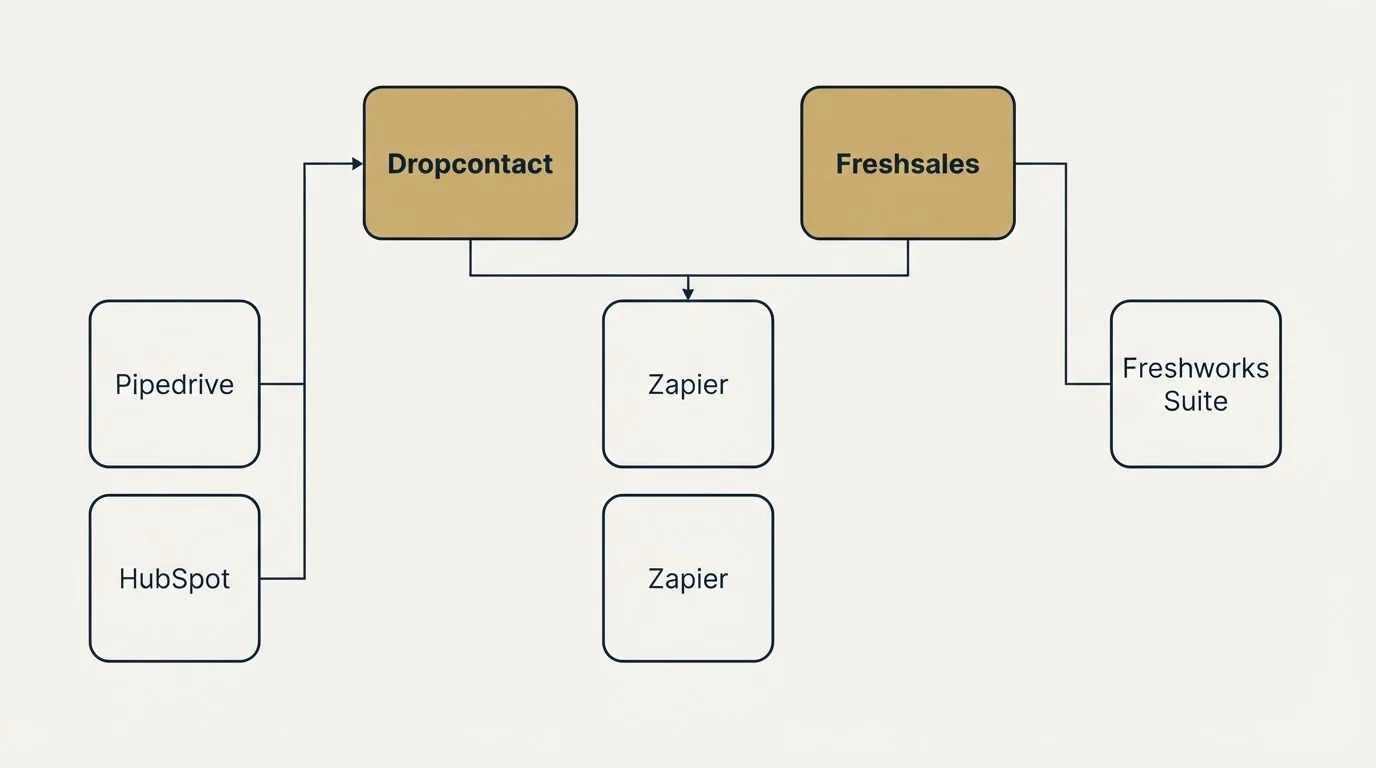 Integration grid: Integration Ecosystem (Dropcontact, Freshsales, Zapier, Pipedrive)