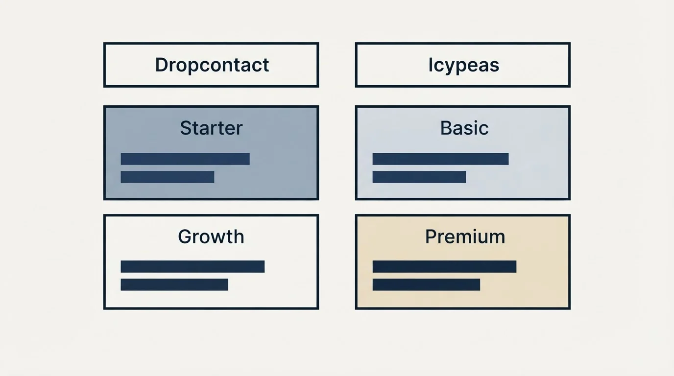Pricing table: Pricing Comparison (Dropcontact, Icypeas, Starter, Basic)