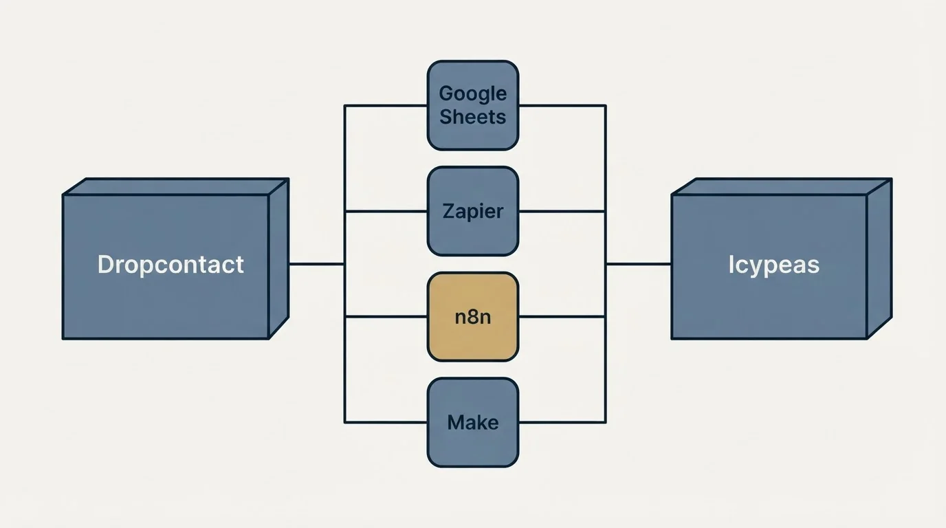 Integration flow: Integration Ecosystem (Dropcontact, Icypeas, Google Sheets, Zapier)