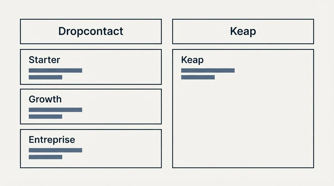 Pricing table: Pricing Comparison (Dropcontact, Keap, Starter, Growth)