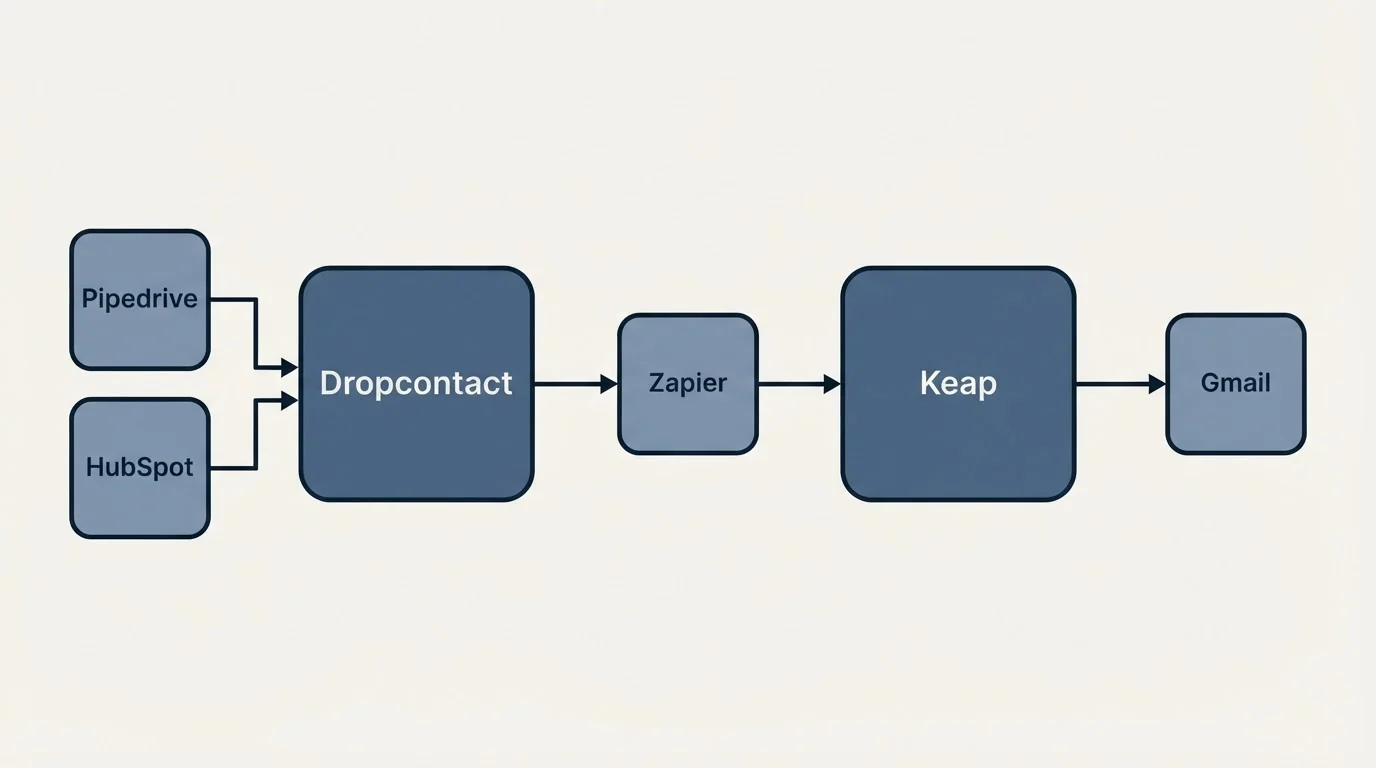 Integration schematic: Integration Ecosystem (Dropcontact, Keap, Zapier, Pipedrive)