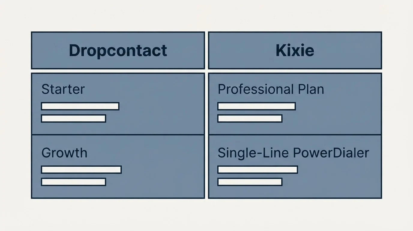 Pricing table: Pricing Comparison (Dropcontact, Kixie, Starter, Professional Plan)