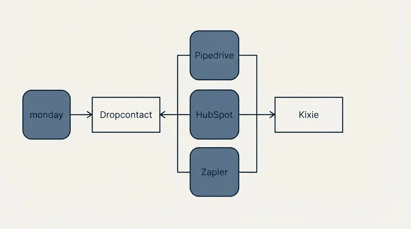 Integration flow: Integration Ecosystem (Dropcontact, Kixie, Pipedrive, HubSpot)