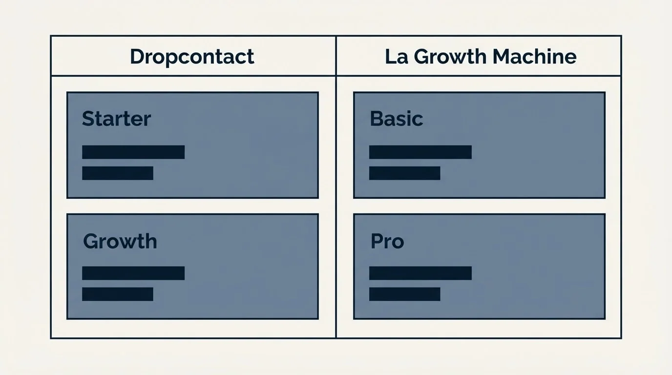 Pricing table: Pricing Comparison (Dropcontact, La Growth Machine, Starter, Basic)