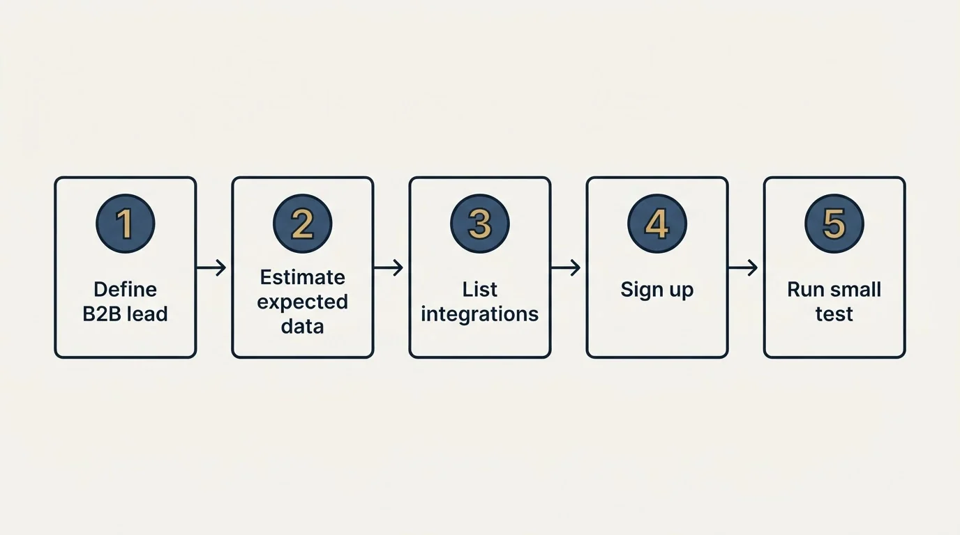 Step sequence: Getting Started Checklist (Define B2B lead, Estimate expected data, List integrations, Sign up)