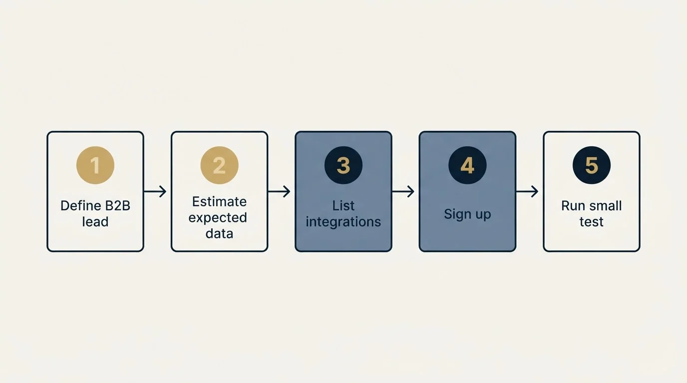 Step sequence: Getting Started Checklist (Define B2B lead, Estimate expected data, List integrations, Sign up)