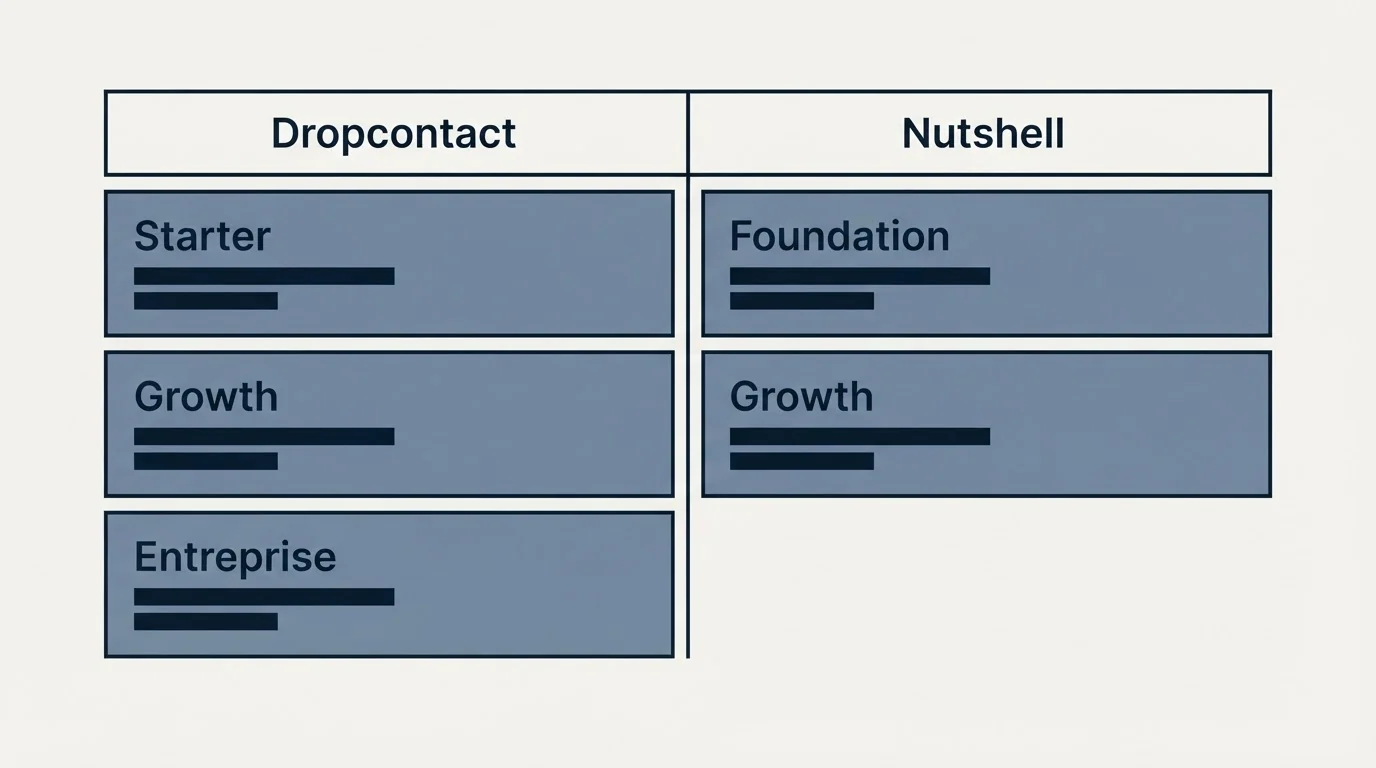 Pricing table: Pricing Comparison (Dropcontact, Nutshell, Starter, Foundation)