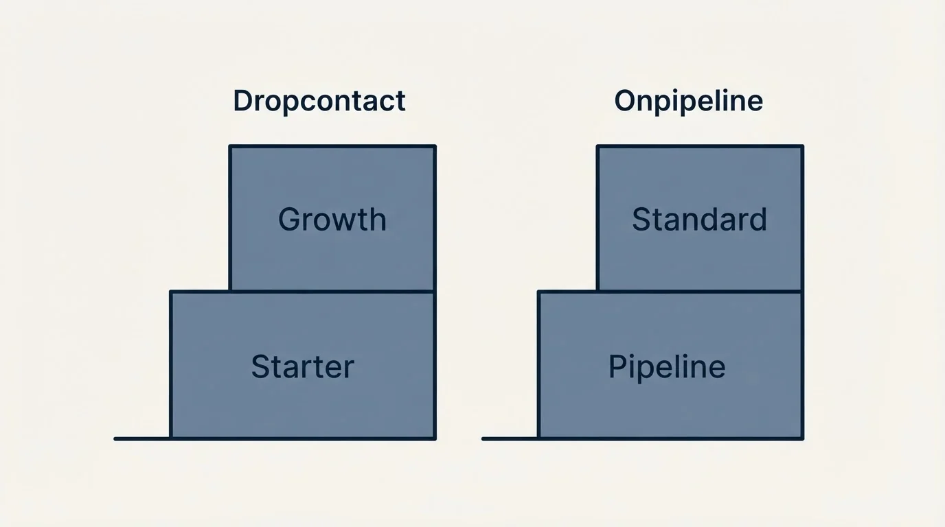 Pricing ladder: Pricing Comparison (Dropcontact, Onpipeline, Starter, Pipeline)