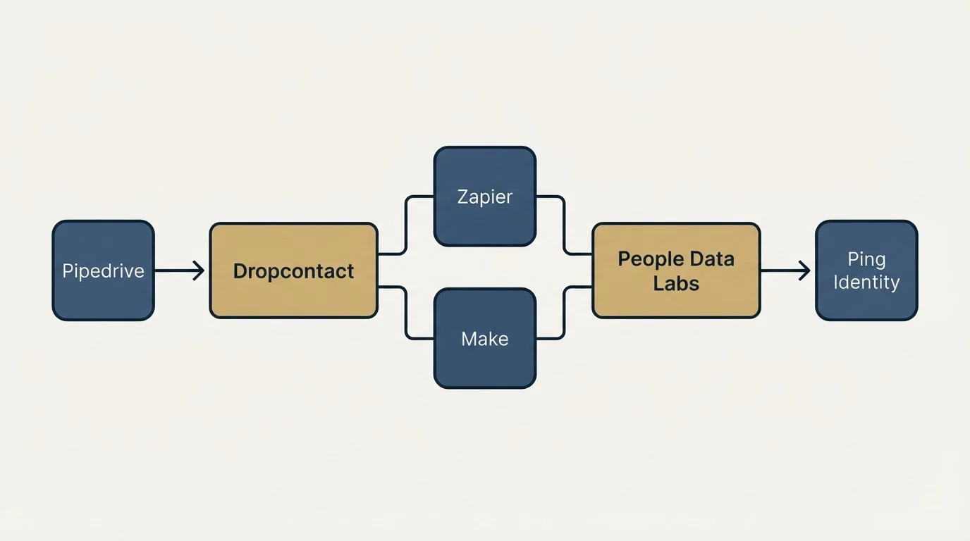 Integration flow: Integration Ecosystem (Dropcontact, People Data Labs, Zapier, Make)