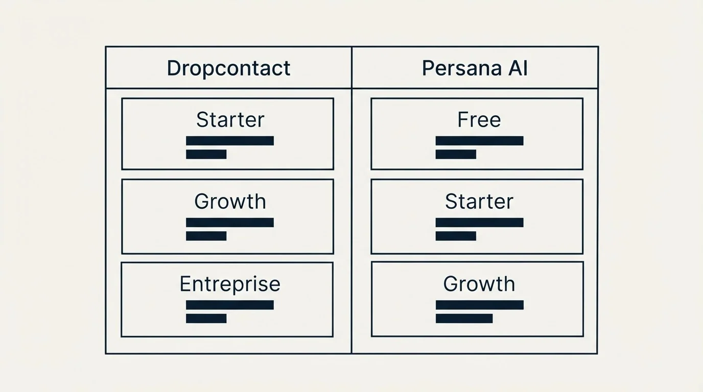 Pricing table: Pricing Comparison (Dropcontact, Persana AI, Starter, Free)