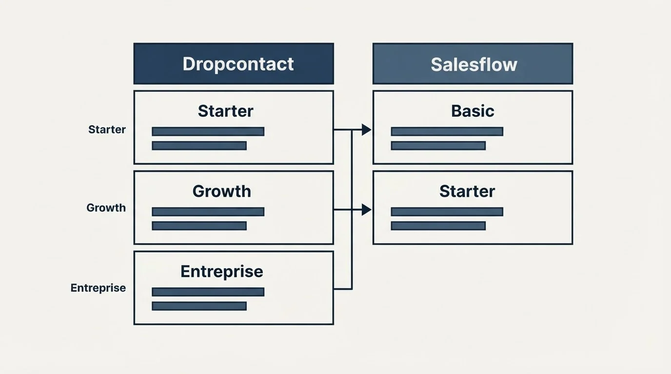 Pricing table: Pricing Comparison (Dropcontact, Salesflow, Starter, Basic)